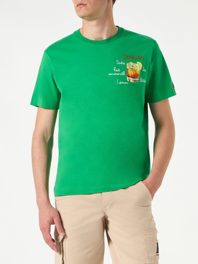 Mc2 Saint Barth Man Cotton T-shirt With Sbagliato Embroidery In Green
