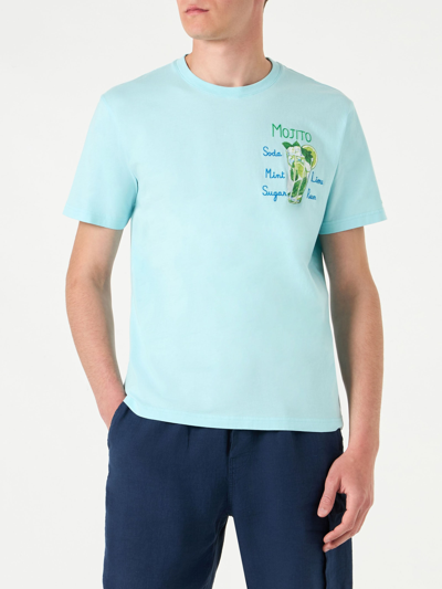 Mc2 Saint Barth Man Cotton T-shirt With Mojito Embroidery In Green