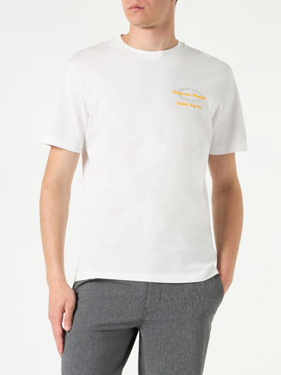 Mc2 Saint Barth Man Cotton T-shirt With Magnum Marine St. Barth Print In White