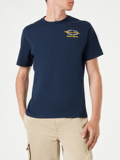 Mc2 Saint Barth Man Cotton T-shirt With Magnum Marine Print Magnum Marine Special Edition In Blu Scuro