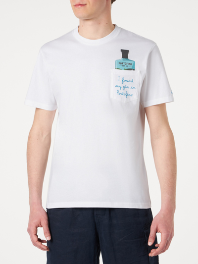 Mc2 Saint Barth Man Cotton T-shirt With Embroidery Portofino Dry Gin Special Edition In White