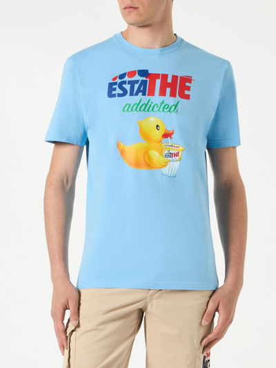 Mc2 Saint Barth Man Cotton T-shirt With Bart Simpson Print The Simpson Special Edition In Sky