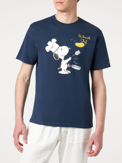 Mc2 Saint Barth Man Cotton T-shirt With Chef Snoopy Print Snoopy - Peanuts Special Edition In Blue