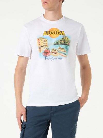 Mc2 Saint Barth Man Cotton T-shirt With Algida Portofino Print Algida® Special Edition In White