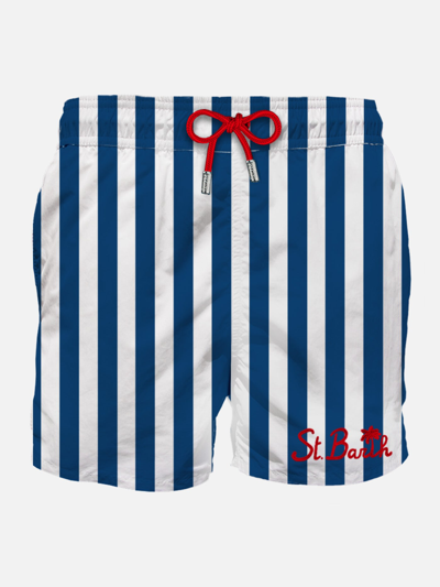 Mc2 Saint Barth Man Classic Swim Shorts With White And Blue Stripes