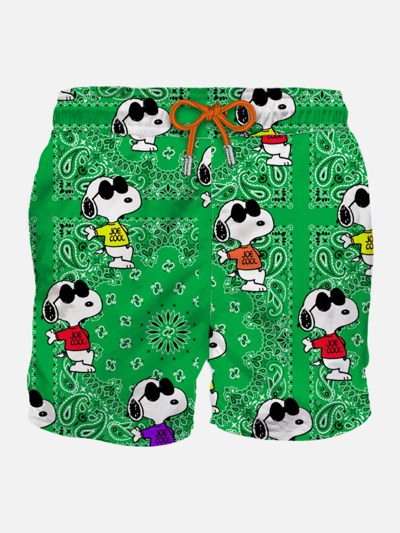 Mc2 Saint Barth Man Classic Swim Shorts With Snoopy On Green Bandanna Pattern Snoopy - Peanuts Special Edition