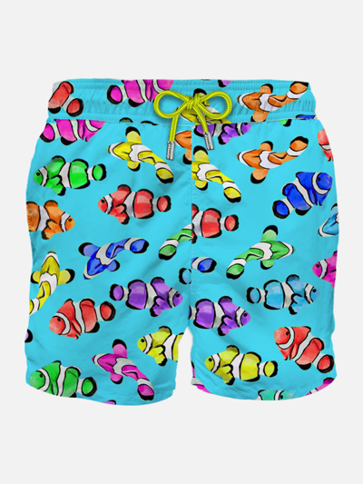 Mc2 Saint Barth Man Classic Swim Shorts With Multicolor Clownfish Print In Green