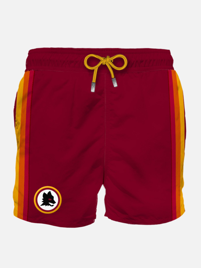 Mc2 Saint Barth Man Classic Swim Shorts With As Roma Patch As Roma Special Edition In Red