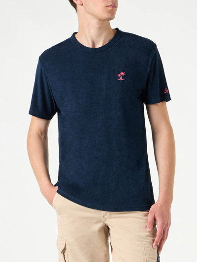 Mc2 Saint Barth Man Blue Navy Terry T-shirt With Pocket