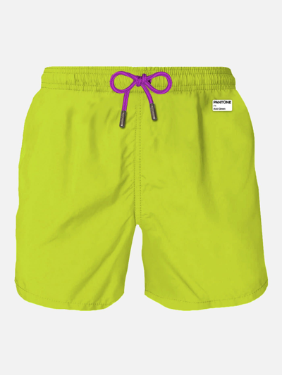 Mc2 Saint Barth Man Fluo Yellow Swim Shorts Pantone Special Edition In Green