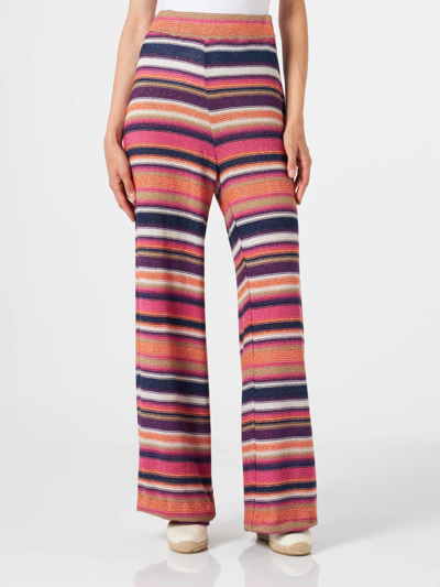 Mc2 Saint Barth Knitted Striped Palazzo Pants In Purple