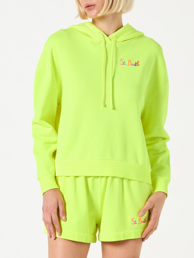 Mc2 Saint Barth Fluo Yellow Hoodie With Saint Barth Embroidery