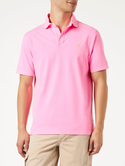 Mc2 Saint Barth Pink Piquet Polo With St. Barth Logo And Vintage Effect In Fluo