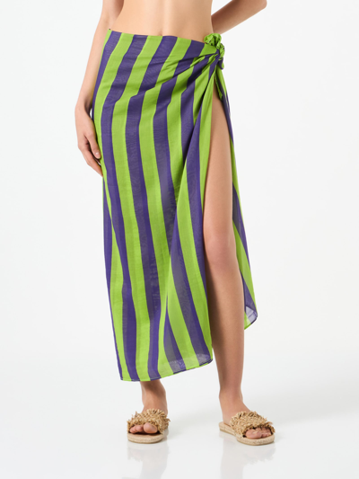 Mc2 Saint Barth Cotton Pareo With Striped Print In Green