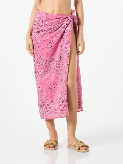 Mc2 Saint Barth Cotton Pareo With Bandanna Print In Pink