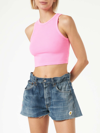 Mc2 Saint Barth Cotton Crop Tank Top With St. Barth Embroidery In Pink