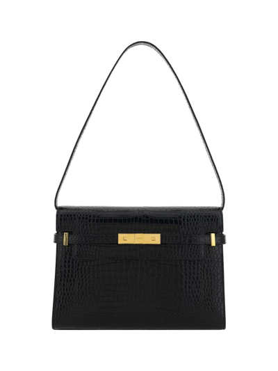 Saint Laurent Manhattan Small Leather Shoulder Bag In Nero