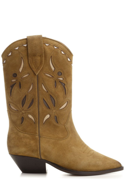 Isabel Marant Duerto Perforated Suede Western Boots In Neutrals