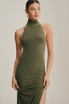 Norma Kamali Halter Turtleneck Side-slit Midi Dress In Green