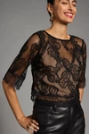 By Anthropologie Lace Illusion Top In Black