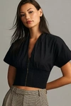 Maeve Short-sleeve Zip-front Blouse In Black