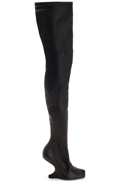 Rick Owens Cantilever Leather Over-the-knee Boots In Black