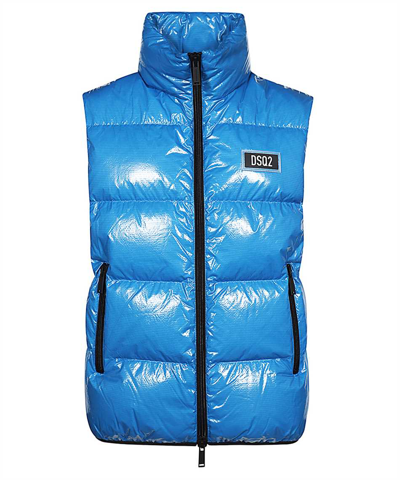 Dsquared2 Shiny Ripstop Down Vest In Blue