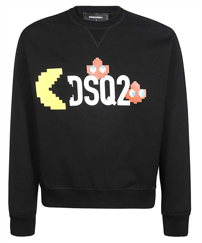 Dsquared2 Pac-man Logo Printed Cotton Sweatshirt In Black