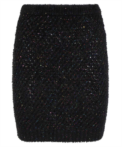 Balmain Hw Glitter Knit Short Skirt In Black