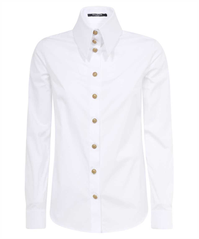 Balmain Pointed-collar Cotton Shirt In White