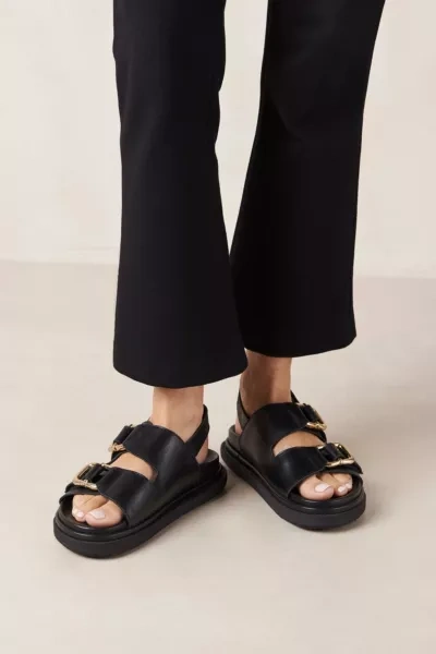 Alohas Harper Leather Slingback Buckled Sandal In Black