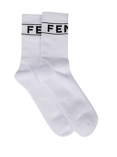 Fendi Logo Cotton-blend Short Socks In White