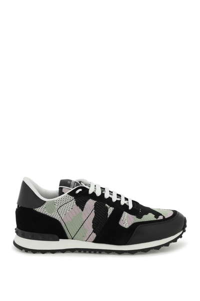 Valentino Garavani Camouflage Rockrunner Low-top Sneakers In Black