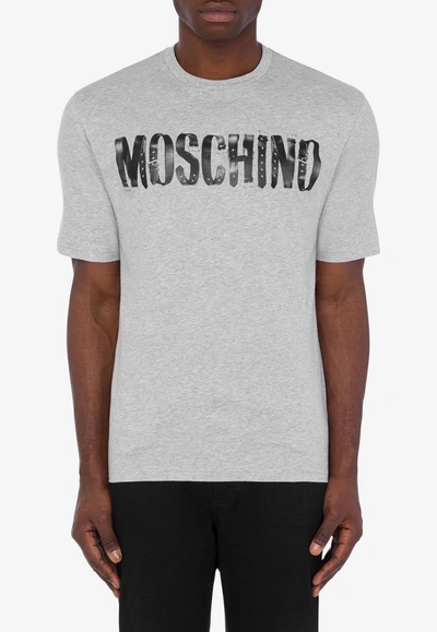 Moschino Biker Logo Short-sleeved T-shirt In Gray