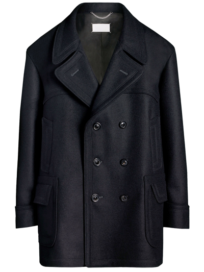 Maison Margiela Oversized Double-breasted Coat In Blue