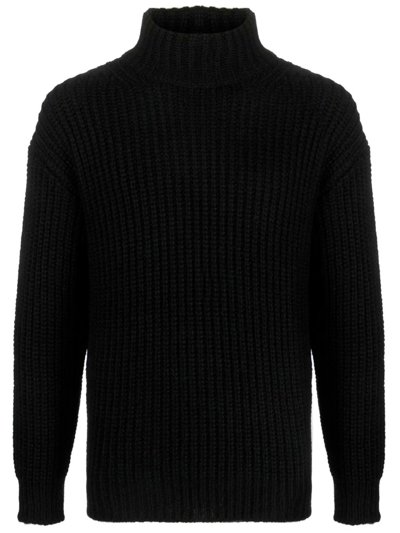 Roberto Collina Roll-neck Chunky-knit Jumper In Black