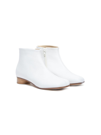 Mm6 Maison Margiela Kids' Square-toe Ankle Boots In White