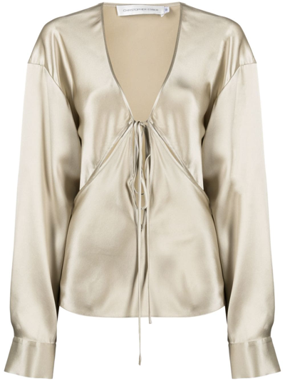 Christopher Esber Triquetra Silk Satin Shirt Blouse In Neutrals