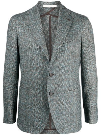 Tagliatore Herringbone Single-breasted Blazer In Petroleum Blue