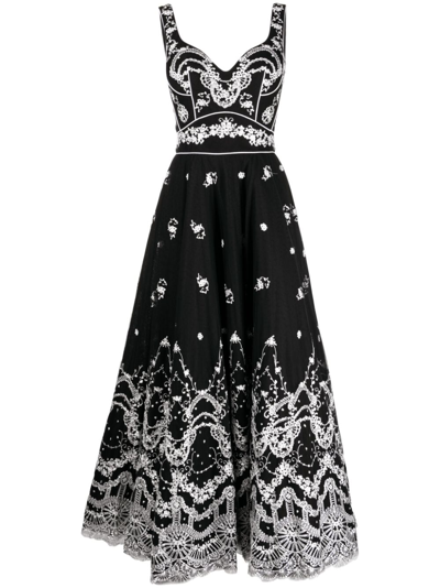 Saiid Kobeisy Floral-embroidered Sleeveless Tulle Gown In Black