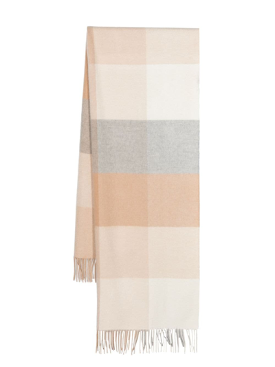 Johnstons Of Elgin Neutral Cashmere Checked Scarf In Brown