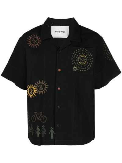 Story Mfg. Greetings Solar Trip-embroidered Shirt In Black