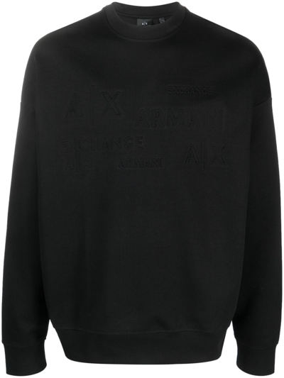 Armani Exchange Embossed-lettering Long-sleeved Sweatshirt In Black