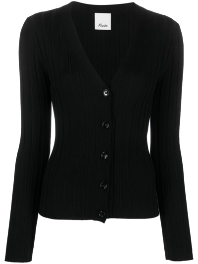 Allude Round-neck Button-up Cardigan In Black