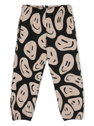 Molo Kids' Adan Smiley-face Print Track Pants In Black