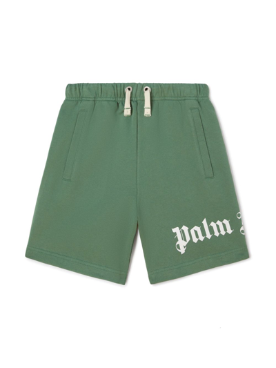 Palm Angels Kids' Logo-print Drawstring Shorts In Green