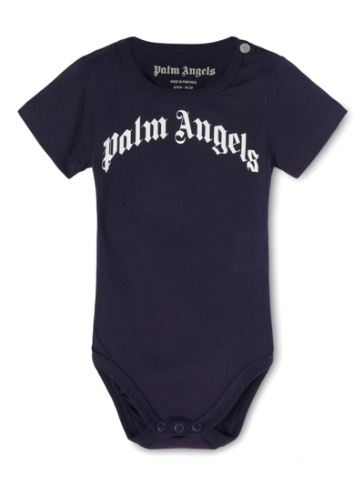 Palm Angels Babies' Logo-print Cotton Bodysuit In Blue