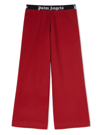 Palm Angels Kids' Logo-waistband Cotton Trousers In Red