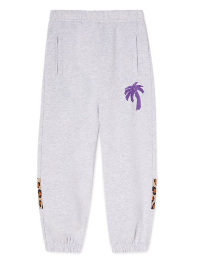 Palm Angels Kids' Animalier Cotton Track Trousers In Grey