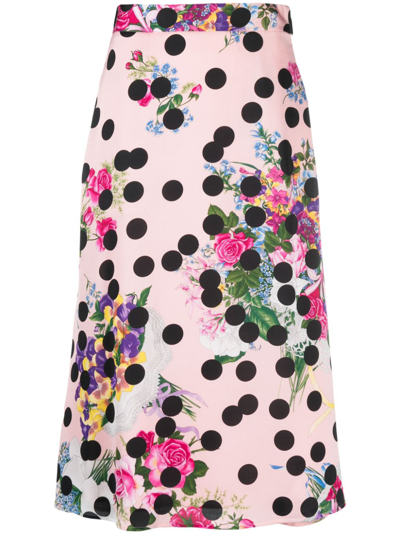 Msgm Mix-print High-waisted Midi Skirt In Pink